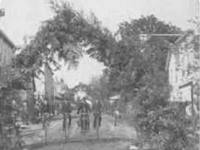 Image of Arches decorating Orillia 1885, Mississaga Street.