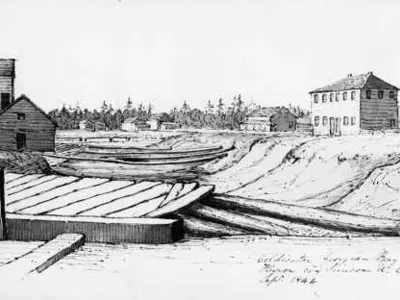Black and white sketch of Coldwater, Georgian Bay