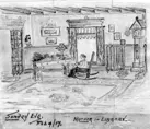 Sketch of the room Frost called the Library